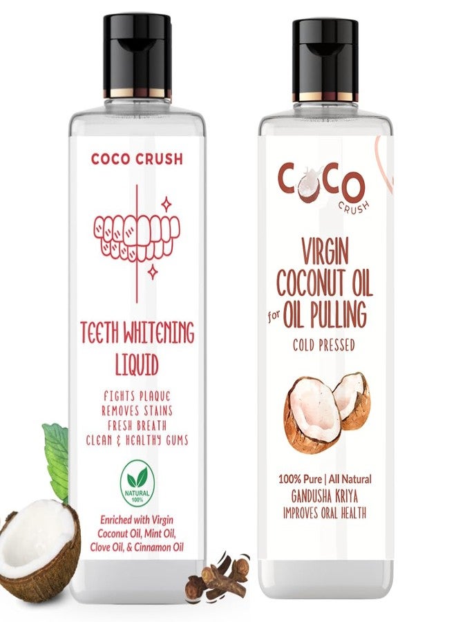 COCO CRUSH Oral Care Combo of Ayurvedic Coconut Oil Pulling & Teeth Whitening Liquid- Fights Plaque, Strengthens Gum| Extra Virgin, 100% Pure & Natural | Protect teeth, gums, and mouth (200ML (2x100ML)) - Image 1